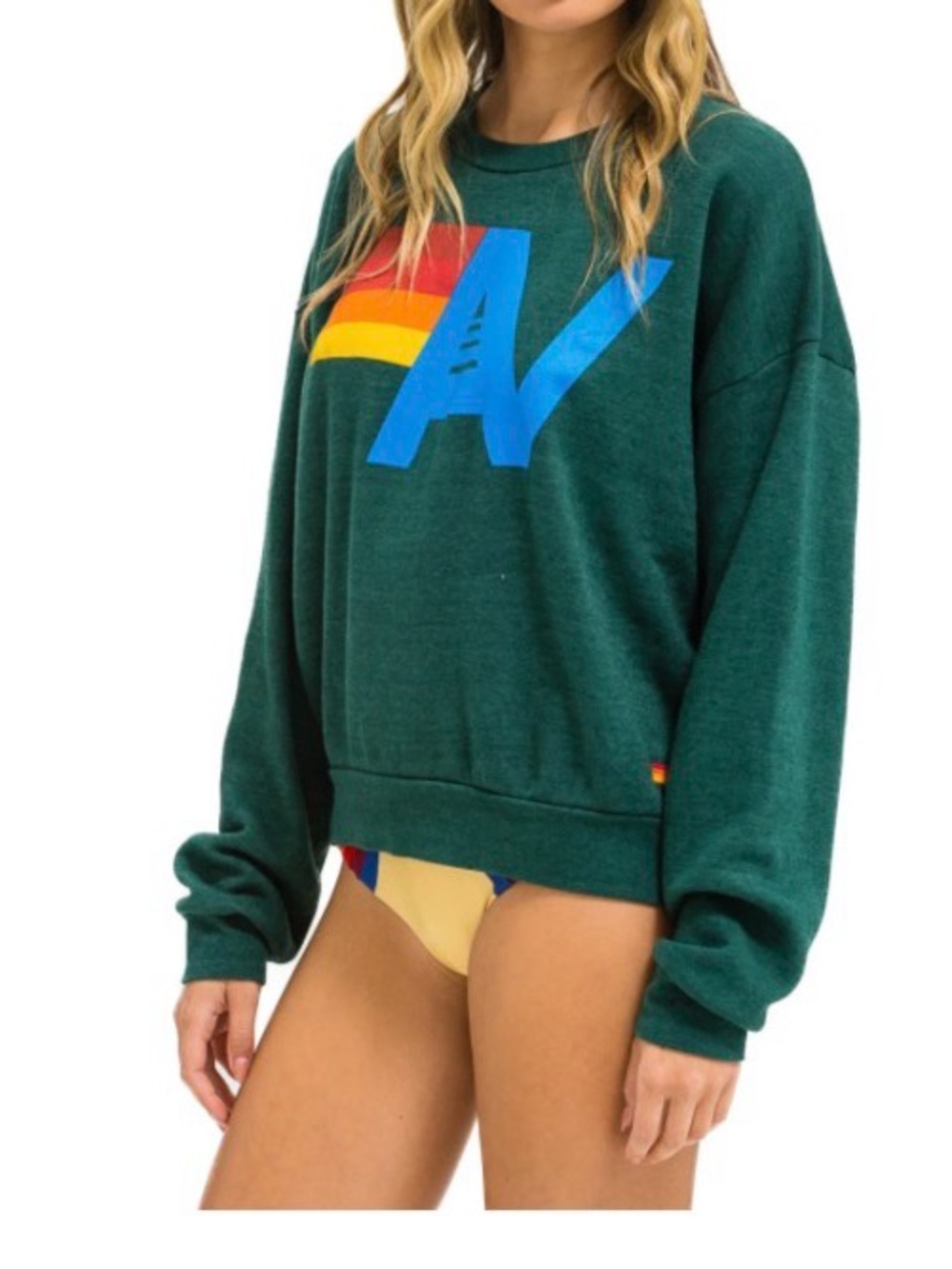 Aviator Nation Forest Green Logo Relaxed Crew Sweatshirt Size S Like New